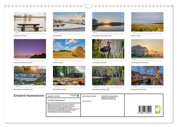 Produktbild: Emsland Impressionen (Wandkalender 2026 DIN A3 quer), CALVENDO Monatskalender