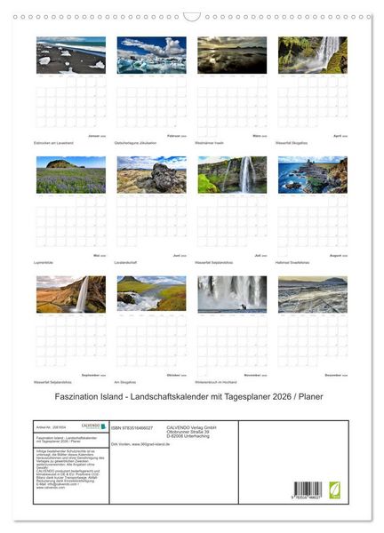 Produktbild: Faszination Island - Landschaftskalender mit Tagesplaner 2026 / Planer (Wandkalender 2026 DIN A2 hoch), CALVENDO Monatskalender