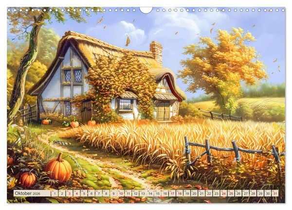 Produktbild: Kleine Cottages - Romantische Fantasieh&auml;uschen (Wandkalender 2026 DIN A3 quer), CALVENDO Monatskalender