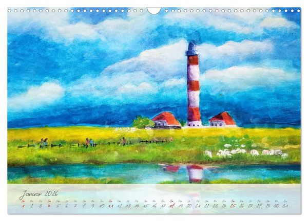 Produktbild: Gemalter K&uuml;stenzauber - Mit Pinsel und Farbe entlang der deutschen K&uuml;ste (Wandkalender 2026 DIN A3 quer), CALVENDO Monatskalender