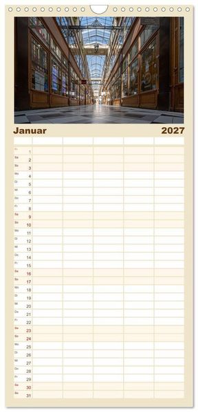 Produktbild: Familienplaner 2027 - Verborgene Passagen von Paris mit 5 Spalten (Wandkalender, 21 x 45 cm) CALVENDO