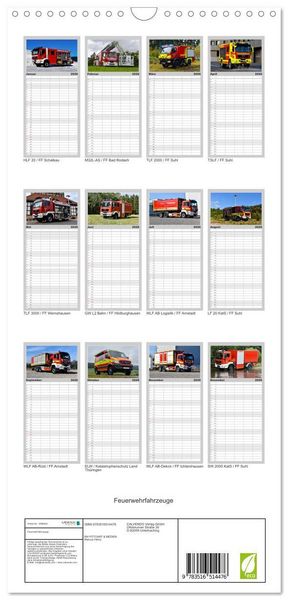 Produktbild: Familienplaner 2026 - Feuerwehrfahrzeuge mit 5 Spalten (Wandkalender, 21 x 45 cm) CALVENDO