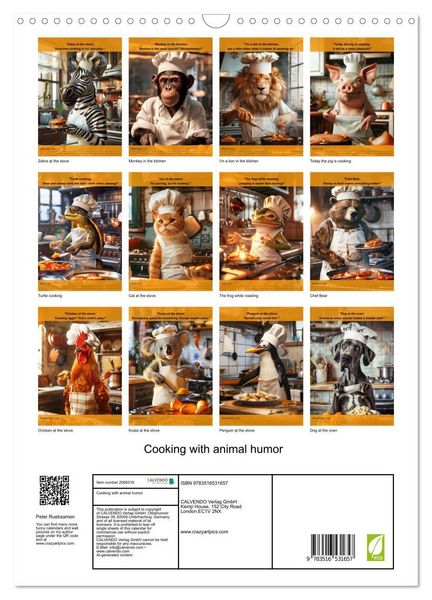 Produktbild: Cooking with animal humor (Wall Calendar 2026 DIN A3 portrait), CALVENDO 12 Month Wall Calendar