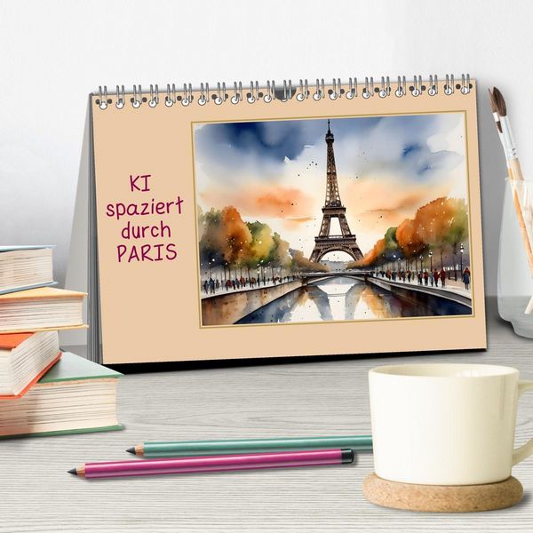 Produktbild: KI spaziert durch Paris (Tischkalender 2026 DIN A5 quer), CALVENDO Monatskalender