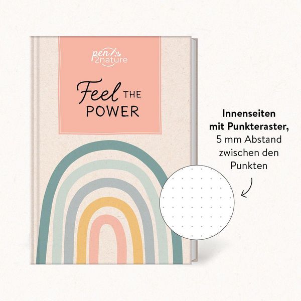 Produktbild: Feel The Power &bull; Nachhaltiges Notizbuch in A5 mit Hardcover und Regenbogen-Motiv
