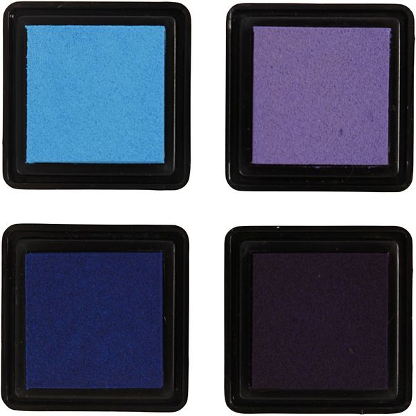 Produktbild: Creativ Company Stempelkissen, H 2 cm, Gr&ouml;&szlig;e 3,5x3,5 cm, Blau, Himmelblau, Flieder, Violett, 4 Stk