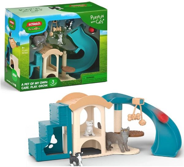 Produktbild: schleich&reg; 42764 - Farm World, Playfun with Cats, Spielspa&szlig; f&uuml;r Katzen, 12-teilig, Spielset