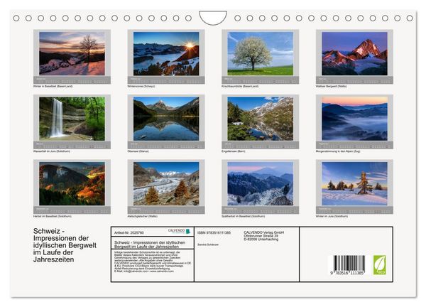 Produktbild: Schweiz - Impressionen der idyllischen Bergwelt im Laufe der Jahreszeiten (Wandkalender 2026 DIN A4 quer), CALVENDO Monatskalender