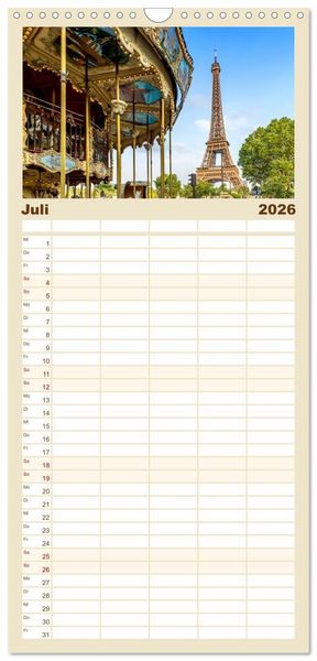 Produktbild: Familienplaner 2026 - PARIS Franz&ouml;sisches Flair und Historie mit 5 Spalten (Wandkalender, 21 x 45 cm) CALVENDO