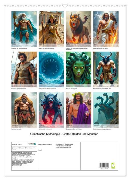 Produktbild: Griechische Mythologie - G&ouml;tter, Helden und Monster (Wandkalender 2026 DIN A2 hoch), CALVENDO Monatskalender