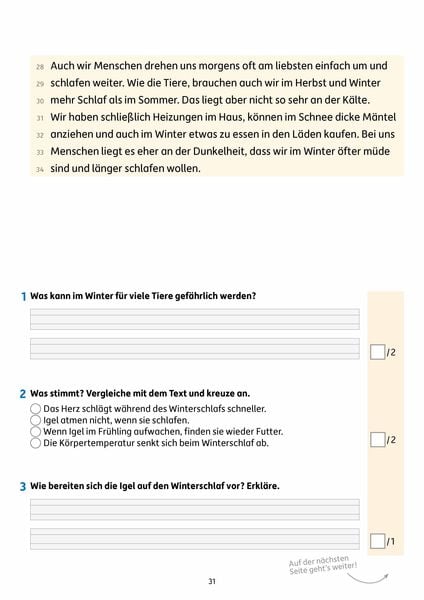 Übungsheft mit Lesetests in Deutsch 2. Klasse