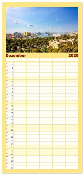 Produktbild: Familienplaner 2026 - Malaga Highlights der Stadt an der Costa del Sol mit 5 Spalten (Wandkalender, 21 x 45 cm) CALVENDO