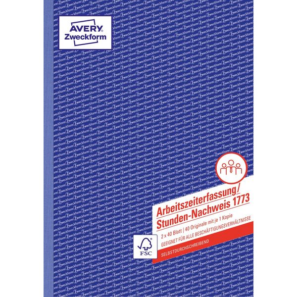 Produktbild: AVERY Zweckform Arbeitszeiterfassung Stundennachweis selbstdurchschreibend DIN A4 2x40 Blatt