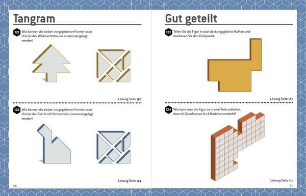 Produktbild: Mensa's knifflige Geometrier&auml;tsel. Mathematische Aufgaben aus der Trigonometrie und r&auml;umlichen Vorstellungskraft. 3D-R&auml;tsel, Pentominos, Tangrams, Streichholzpuzzles, Fl&auml;chenr&auml;tsel u.v.m.