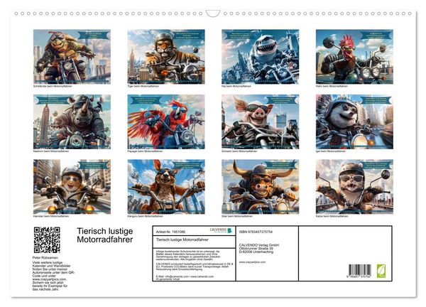 Produktbild: Tierisch lustige Motorradfahrer (Wandkalender 2026 DIN A2 quer), CALVENDO Monatskalender