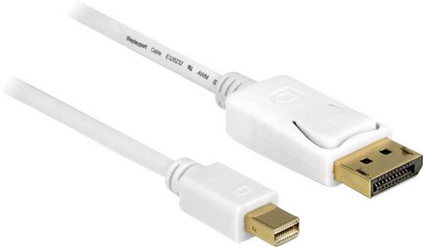 Produktbild: Delock Mini-DisplayPort / DisplayPort Adapterkabel Mini DisplayPort Stecker, DisplayPort Stecker 3.00m Wei&szlig; 83483 vergoldete