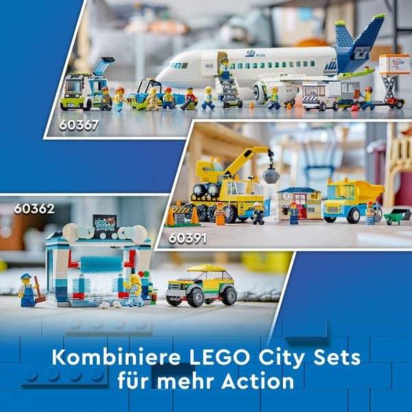 Produktbild: LEGO City 60367 Passagierflugzeug Set, gro&szlig;es Flugzeug-Modell mit Fahrzeugen