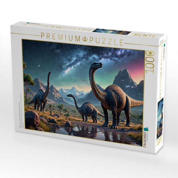 Produktbild: CALVENDO Puzzle Dinosaurier unter urzeitlichem Sternenhimmel | 1000 Teile Lege-Gr&ouml;&szlig;e 64x48cm Foto-Puzzle f&uuml;r gl&uuml;ckliche Stunden