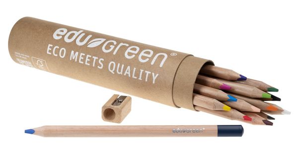 edugreen Buntstifte dreikant Runddose, 14er Set inkl. Spitzer