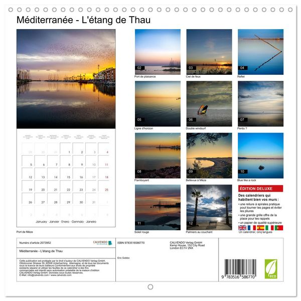 Produktbild: M&eacute;diterran&eacute;e - L'&eacute;tang de Thau (Calendrier mural carr&eacute; 2026 30x30 cm) Calendrier double avec une page pour vos prises de notes