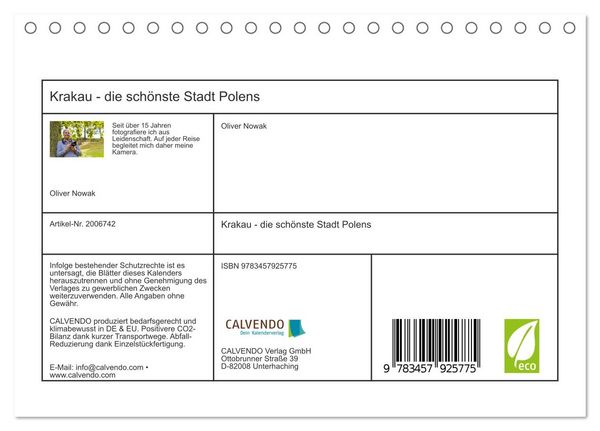 Produktbild: Krakau - die sch&ouml;nste Stadt Polens (Tischkalender 2026 DIN A5 quer), CALVENDO Monatskalender