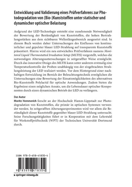 Produktbild: Entwicklung und Validierung eines Pr&uuml;fverfahrens zur Photodegradation von (Bio-)Kunststoffen unter statischer und dynamischer optischer Belastung