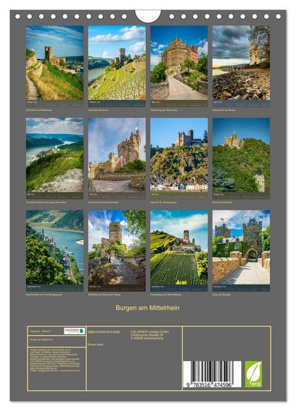 Produktbild: Burgen am Mittelrhein (Wandkalender 2026 DIN A4 hoch), CALVENDO Monatskalender