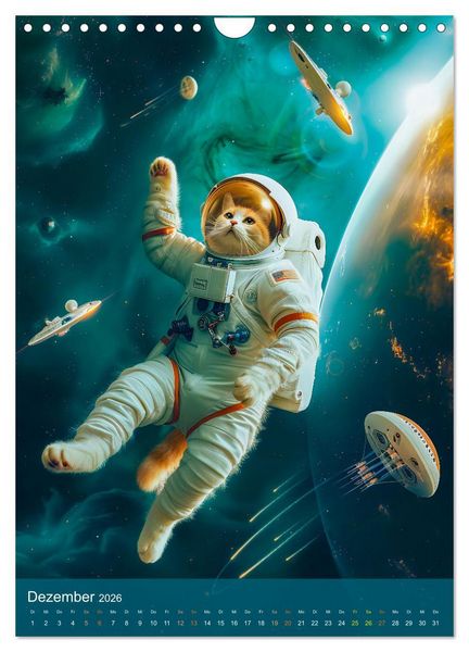 Produktbild: Katzen im All - Katzenastronauten im Kosmos (Wandkalender 2026 DIN A4 hoch), CALVENDO Monatskalender