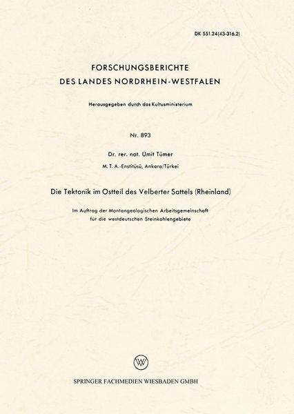 Produktbild: Die Tektonik im Ostteil des Velberter Sattels (Rheinland)