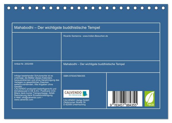 Produktbild: Mahabodhi &ndash; Der wichtigste buddhistische Tempel (Tischkalender 2026 DIN A5 quer), CALVENDO Monatskalender
