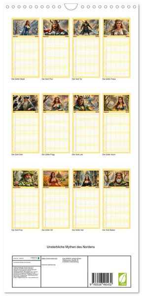 Produktbild: Familienplaner 2026 - Unsterbliche Mythen des Nordens mit 5 Spalten (Wandkalender, 21 x 45 cm) CALVENDO