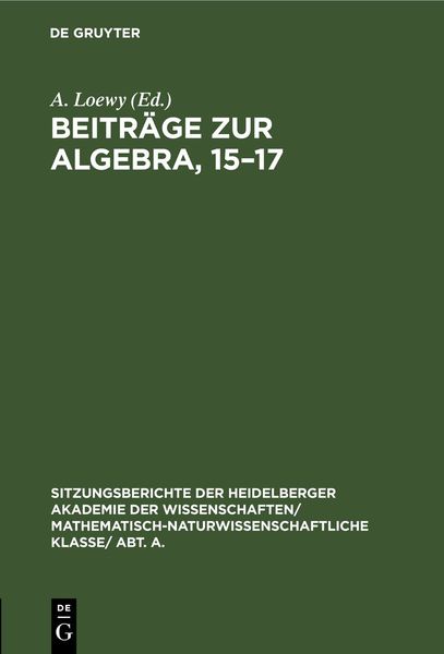 Produktbild: Beitr&auml;ge zur Algebra, 15&ndash;17