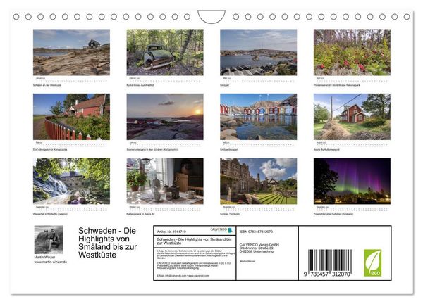 Produktbild: Schweden - Die Highlights von Sm&aring;land bis zur Westk&uuml;ste (Wandkalender 2026 DIN A4 quer), CALVENDO Monatskalender