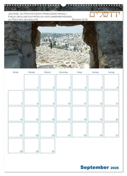 Produktbild: Jerusalem Kalender mit Bibelworten und Planer! (Wandkalender 2026 DIN A2 hoch), CALVENDO Monatskalender