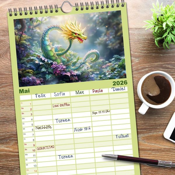 Produktbild: Familienplaner 2026 - Mythos trifft Botanik &ndash; Die geheimnisvollen Drachenpflanzen mit 5 Spalten (Wandkalender, 21 x 45 cm) CALVENDO