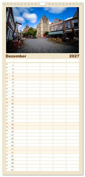 Produktbild: Familienplaner 2027 - Ein Blick auf Leiden mit 5 Spalten (Wandkalender, 21 x 45 cm) CALVENDO