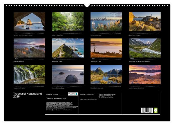 Produktbild: Traumziel Neuseeland 2026 (Wandkalender 2026 DIN A2 quer), CALVENDO Monatskalender