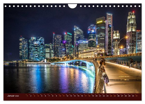 Produktbild: Nachtansichten Singapur City (Wandkalender 2026 DIN A4 quer), CALVENDO Monatskalender