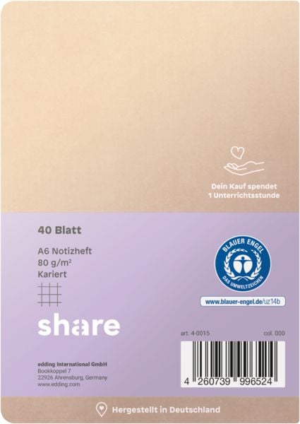 Produktbild: share Notizheft A6 kariert pastellblau-lavendel