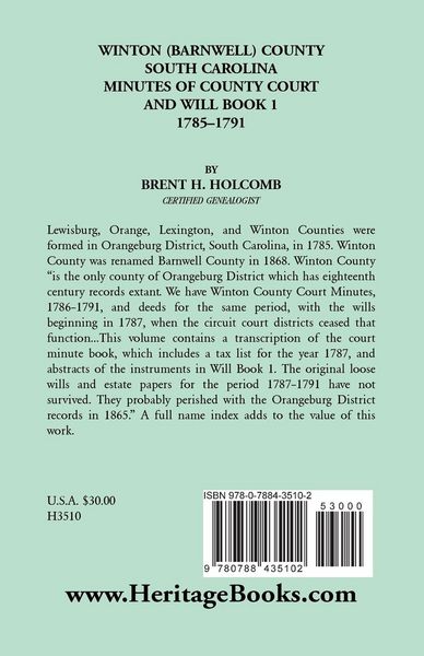 Produktbild: Winton (Barnwell) County, South Carolina Minutes of County Court and Will Book 1, 1785-1791