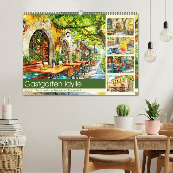 Produktbild: Gastgarten Idylle. Sommerliche Freude im Aquarellstil (Wandkalender 2027 DIN A2 quer), CALVENDO Monatskalender
