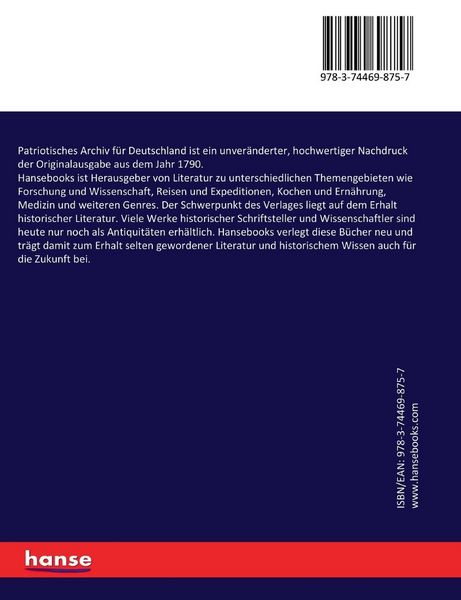 Produktbild: Patriotisches Archiv f&uuml;r Deutschland