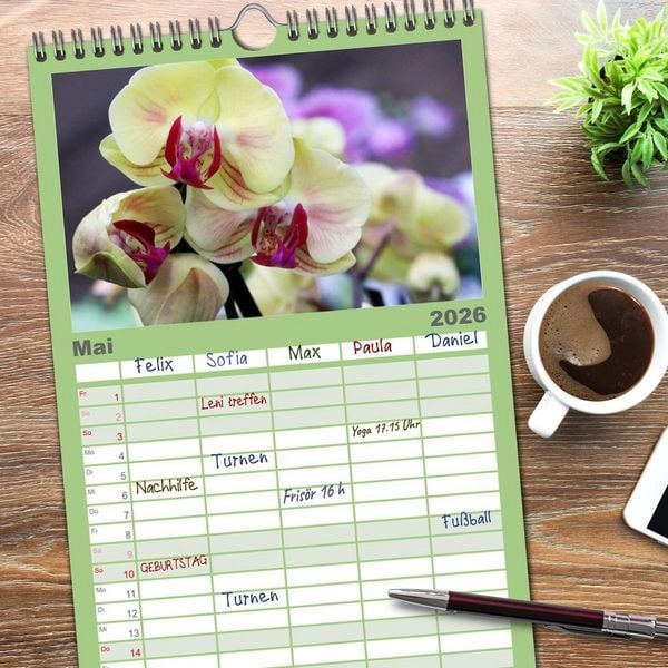 Produktbild: Familienplaner 2026 - Pr&auml;chtige Orchideen mit 5 Spalten (Wandkalender, 21 x 45 cm) CALVENDO