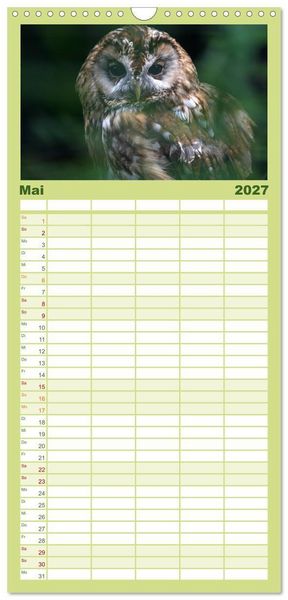 Produktbild: Familienplaner 2027 - Eulen mit 5 Spalten (Wandkalender, 21 x 45 cm) CALVENDO