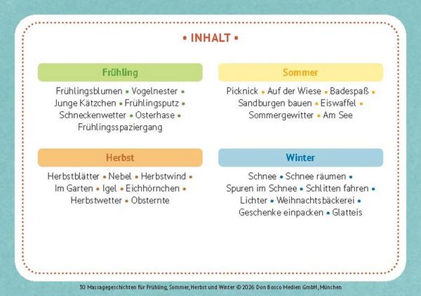Produktbild: 30 Massagegeschichten f&uuml;r Fr&uuml;hling, Sommer, Herbst und Winter