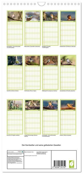 Produktbild: Familienplaner 2027 - Der Kernbei&szlig;er und seine gefiederten Gesellen mit 5 Spalten (Wandkalender, 21 x 45 cm) CALVENDO