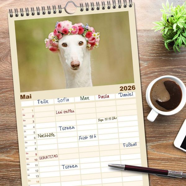 Produktbild: Familienplaner 2026 - Zauberhafte Windhunde mit 5 Spalten (Wandkalender, 21 x 45 cm) CALVENDO