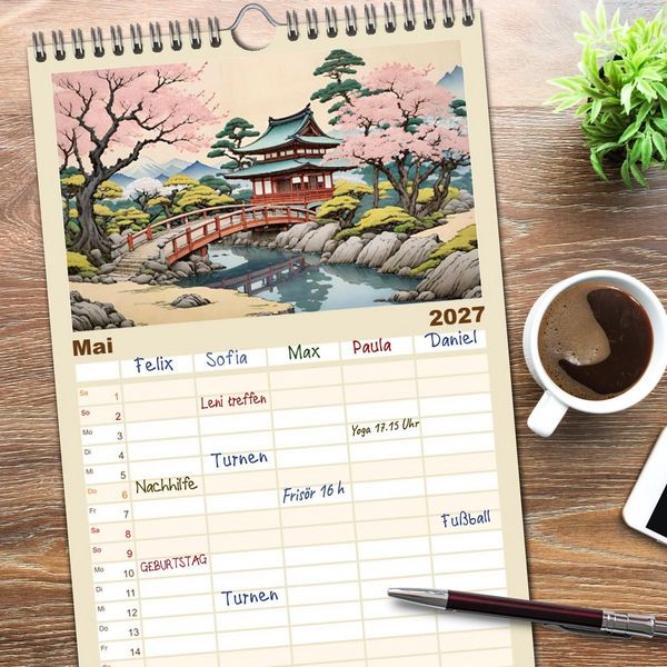 Produktbild: Familienplaner 2027 - Hanami in Japan mit 5 Spalten (Wandkalender, 21 x 45 cm) CALVENDO