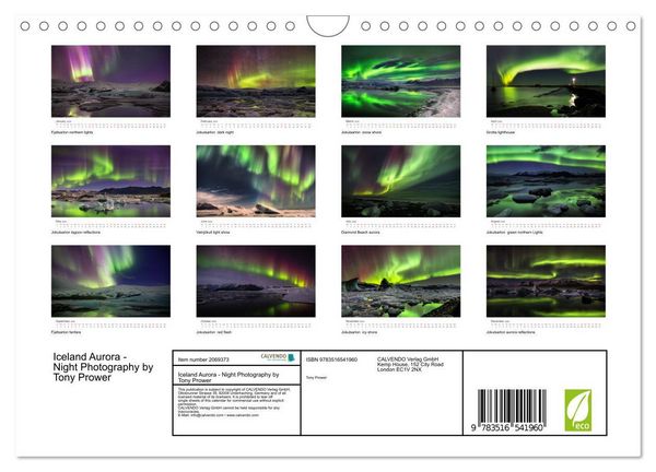 Produktbild: Iceland Aurora - Night Photography by Tony Prower (Wall Calendar 2026 DIN A4 landscape), CALVENDO 12 Month Wall Calendar