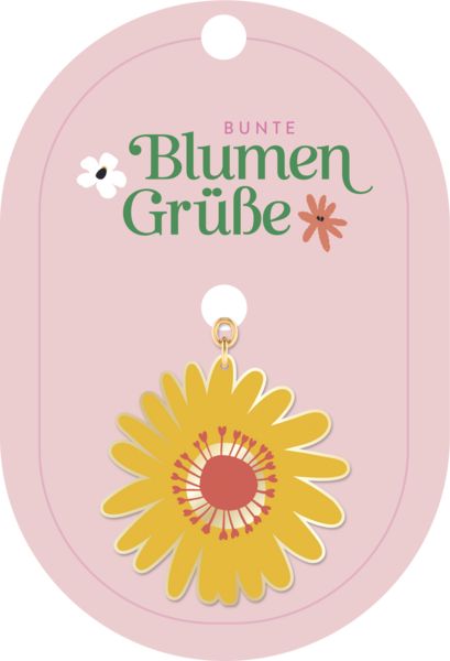 Produktbild: Bunte Blumengr&uuml;&szlig;e Emaille-Schl&uuml;sselanh&auml;nger Bl&uuml;te gelb